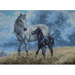 Лошадь с жеребенком Канва жесткая с рисунком для вышивки Gobelin L