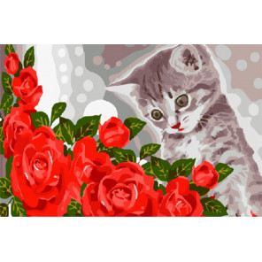  Котёнок и розы Раскраска картина по номерам на холсте CX3310