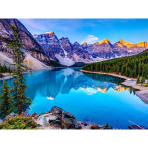  Озеро в Канаде Раскраска картина по номерам на холсте с цветной схемой KK0005