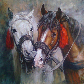 Внешний вид коробки Красивые лошади Раскраска картина по номерам на холсте KH0359