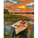 Лодка на закате Раскраска картина по номерам на холсте