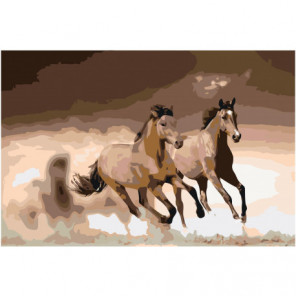 Скачущие гнедые лошади Раскраска картина по номерам на холсте