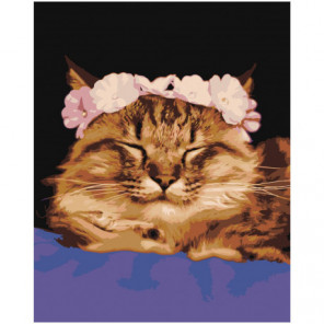 Кошка с венком Раскраска картина по номерам на холсте