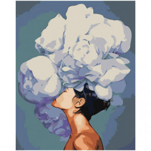 Девушка с пышным белым цветком 80х100 Раскраска картина по номерам на холсте
