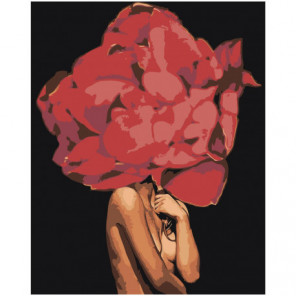 Девушка с пышным красным цветком 80х100 Раскраска картина по номерам на холсте