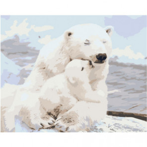 Белая медведица и медвежонок Раскраска картина по номерам на холсте