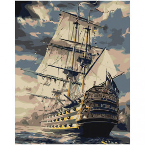 Величественный корабль фрегат 80х100 Раскраска картина по номерам на холсте