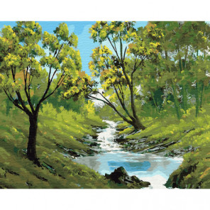Ручей в лесу Раскраска картина по номерам на холсте