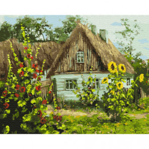 Дом и подсолнухи Раскраска картина по номерам на холсте