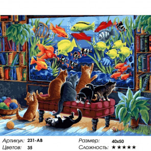 Сложность и количество цветов Коты и рыбки Раскраска картина по номерам на холсте Белоснежка 231-AB