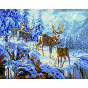 Семья оленей в зимнем лесу Алмазная мозаика вышивка Painting Diamond