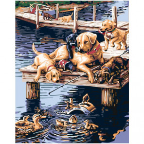 Собаки на пристани 80х100 Раскраска картина по номерам на холсте