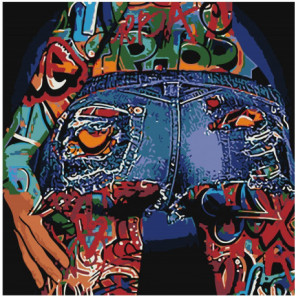 Девушка в джинсовых шортах 100х100 Раскраска картина по номерам на холсте