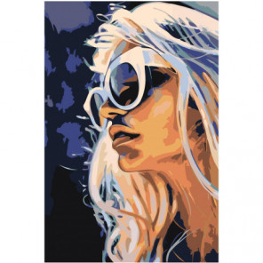 Девушка блондинка в очках 100х150 Раскраска картина по номерам на холсте