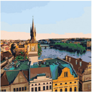 Вид на Прагу 80х80 Раскраска картина по номерам на холсте