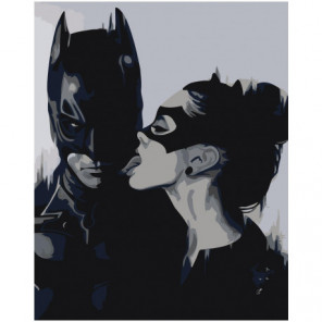 Бэтмен и женщина-кошка черно-белая Раскраска картина по номерам на холсте