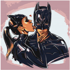 Женщина-кошка и бэтмен, поцелуй 80х80 Раскраска картина по номерам на холсте