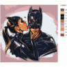 Женщина-кошка и бэтмен, поцелуй 80х80 Раскраска картина по номерам на холсте