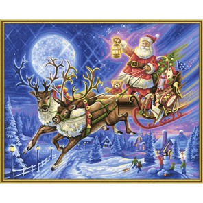 Санта Клаус в оленьей упряжке Раскраска по номерам акриловыми красками Schipper (Германия)