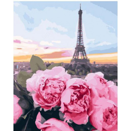 Цветы и Париж Раскраска картина по номерам на холсте