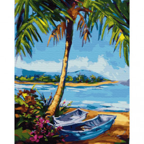 Лодки под пальмой Раскраска картина по номерам на холсте