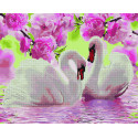Лебеди под цветущими ветвями Алмазная картина-раскраска по номерам на подрамнике