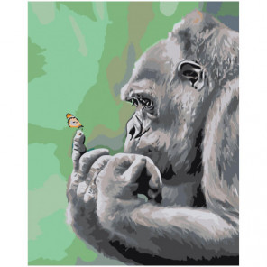 Задумчивая обезьяна с бабочкой 80х100 Раскраска картина по номерам на холсте
