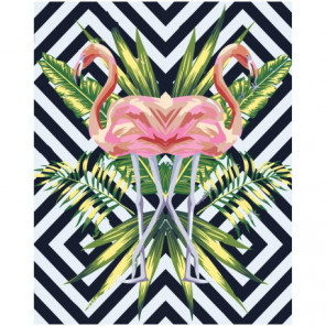 Фламинго и тропические листья Раскраска картина по номерам на холсте