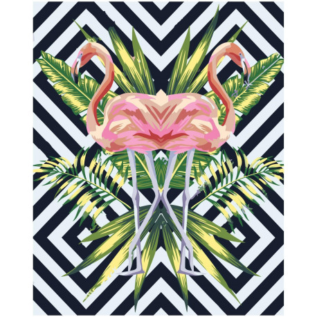 Фламинго и тропические листья Раскраска картина по номерам на холсте z66841  купить в Краснодаре