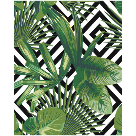 Тропические листья Раскраска картина по номерам на холсте