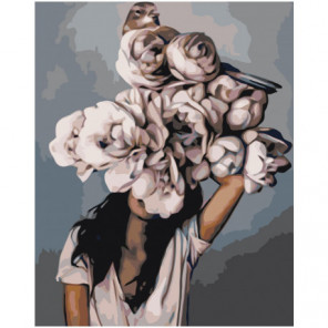 Белая цветочная голова девушки с птицей 80х100 Раскраска картина по номерам на холсте