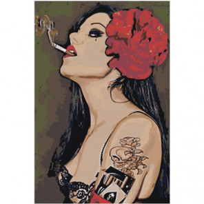 Девушка с красным цветком и сигаретой Раскраска картина по номерам на холсте