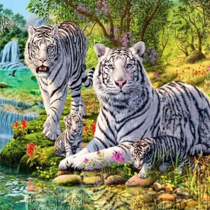  Семейство белых тигров Раскраска картина по номерам на холсте KH0692