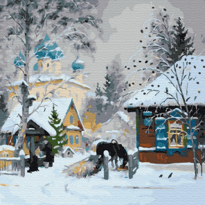  Зима в деревне Раскраска картина по номерам на холсте KH0704