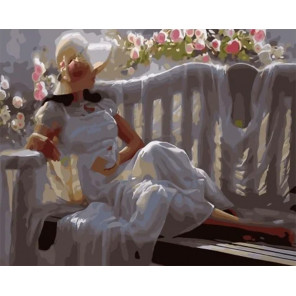 Сложность и количество цветов Дама в белом Раскраска картина по номерам на холсте GX33539