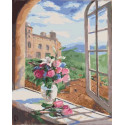 Цветы у открытого окна Раскраска картина по номерам на холсте