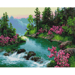  Цветущий берег горной реки Алмазная вышивка мозаика на подрамнике VА131