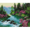 Цветущий берег горной реки Алмазная вышивка мозаика на подрамнике