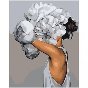 Девушка с белыми пионами Раскраска картина по номерам на холсте