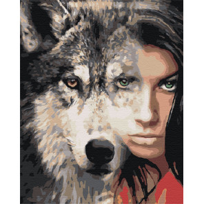 Холст с палитрой цветов Девушка волчица Раскраска картина по номерам на холсте AIPA-a-dv11-100x125