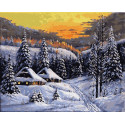Домики в зимнем лесу Раскраска картина по номерам на холсте