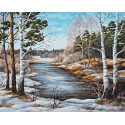 Зимняя лесная река Раскраска картина по номерам на холсте