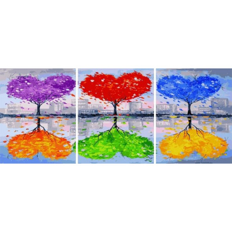  Разноцветные деревья Триптих Раскраска картина по номерам на холсте PX5312