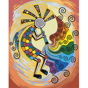 Пример в интерьере Кокопелли. Этнический бог изобилия Раскраска картина по номерам на холсте AAAA-RS008-100x125