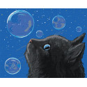 Черный кот и мыльные пузыри Раскраска картина по номерам на холсте