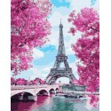 Цветущие вишни в Париже Раскраска картина по номерам на холсте