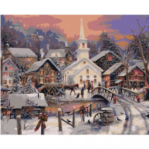Зимний городок 80х100 Раскраска картина по номерам на холсте