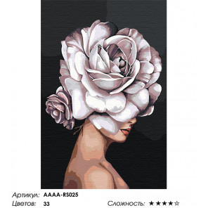 Сложность и количество цветов Девушка. Цветок на голове - роза Раскраска картина по номерам на холсте AAAA-RS025-80x120
