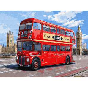 Внешний вид коробки упаковки Автобус Лондона Картина по номерам с цветной схемой на холсте KK0650