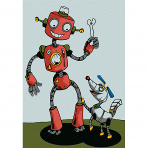 Робот с собачкой Раскраска по номерам на холсте KHM0001